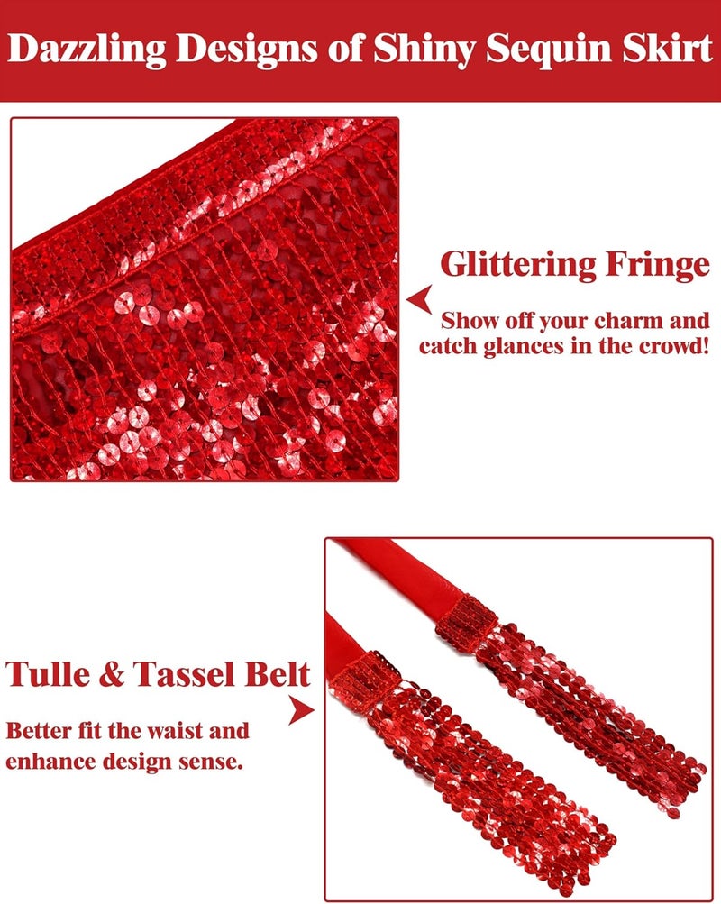 Sarfel Sequin Skirt for Women Sparkly Skirt for Women Shiny Tassel Skirts Glitter Belly Dance Hip Scarf Rave Outfit Halloween - Image 5